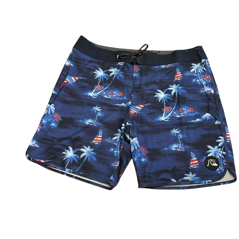 Quiksilver Highline Patriotic Board Shorts size 36 Waist /Inseam 8.5” USA Beach